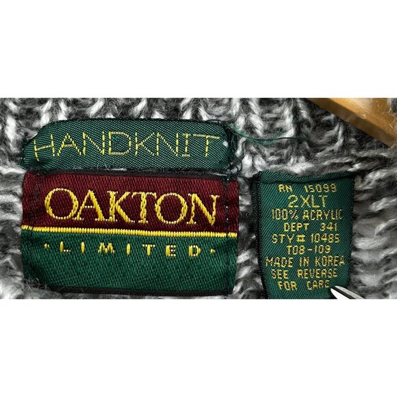 Vtg Oakton Limited Handknit Sweater Mens 2XLT Chunky Cable Knit Granpa Core Fall - Picture 2 of 7